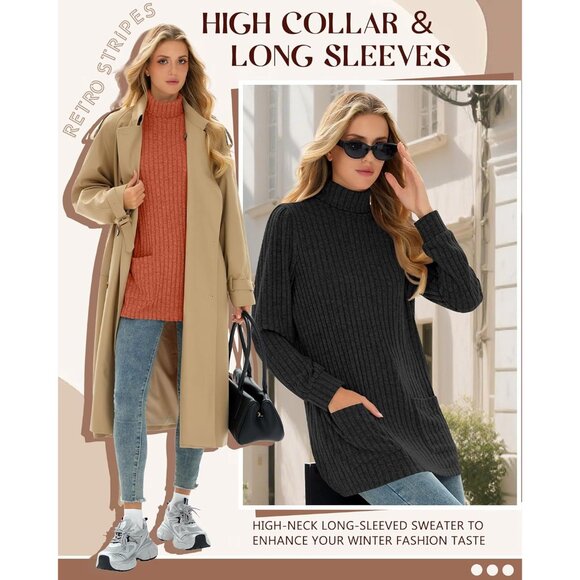 Women's Knit Turtleneck Sweaters 3 Pack Ribbed Long Sleeve Casual Tunic - Picture 5 of 6